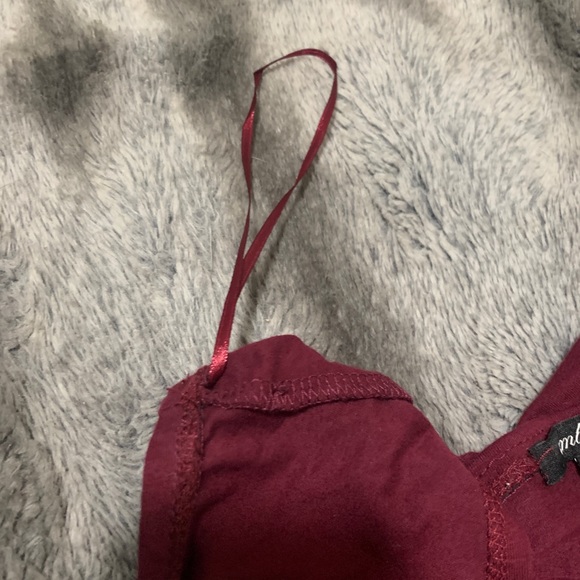 Burgundy Off the Shoulder Bodysuit with Ruffle Top - Picture 5 of 7